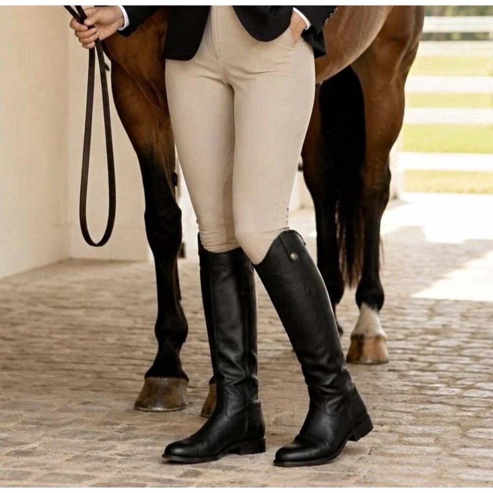 FRYE Melissa Button Tall BLACK Leather Knee High Riding Equestrian Boot 8.5 /39